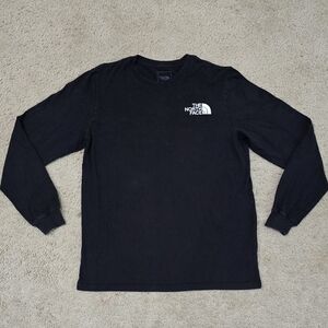 Men's The North Face T-Shirt Black Long Sleeve Crew Neck Front Logo Size Medium